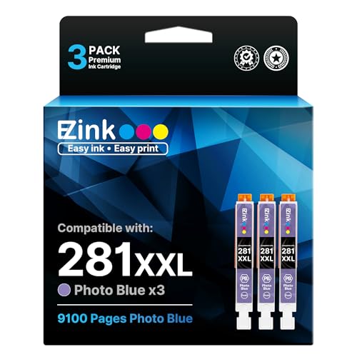 Image of E-Z Ink Compatible Ink Cartridge Replacement for Canon CLI-281XXL CLI 281 XXL to use with PIXMA TS8320 TS8220 TS8120 TS9120（Photo Blue，3 Pack）