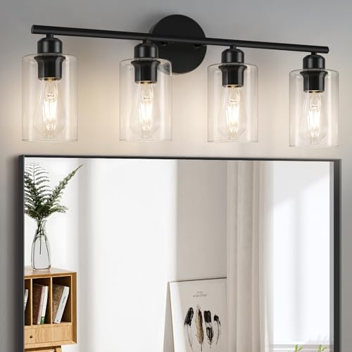 4-Light Bathroom Light Fixtures, Matte Black Vanity Lights for Bathroom