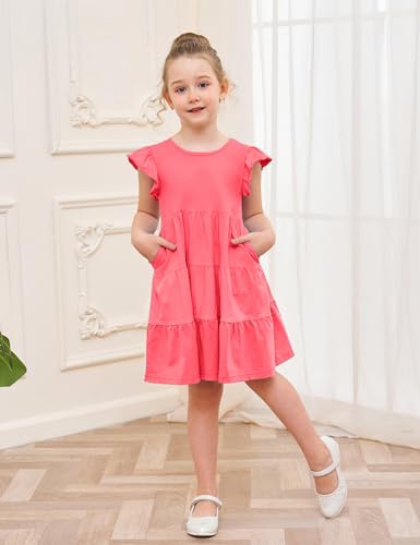 image for Bumeex Toddler Girls' Dresses Summer Spring Cotton Pocket Ruffle Crew 
