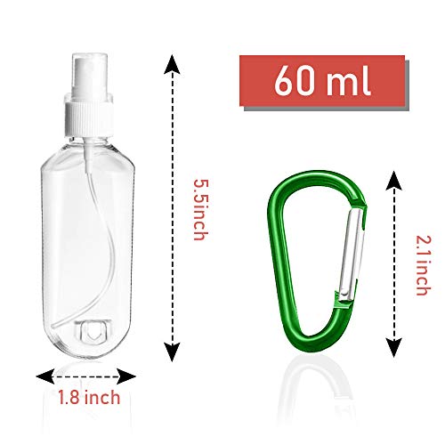 5PCS Travel Plastic Clear Keychain Spray Bottles, Leakproof Empty Squeeze Container Refillable Travel Sprayer Bottles with Keychain for Cosmetics Toiletries Liquids (60ml/2oz)2