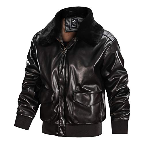 FEDTOSING Men's Faux Leather Jacket Retro Motrocycle Flight Bomber Jacket with Removeable Fur Collar (Brown M)