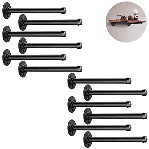 Elibbren Lot de 12 supports d'étagère en fer noir industriel de 26,7 cm - Support mural vintage pour étagère à monter soi-même, décoration rustique Cover