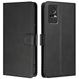 LMFULM® Hülle für TCL 405 T506D (6,6 Zoll) PU Leder Hülle Brieftasche Lederhülle Magnetverschluss Handytasche Stand Ledertasche Flip Cover Holster Schwarz