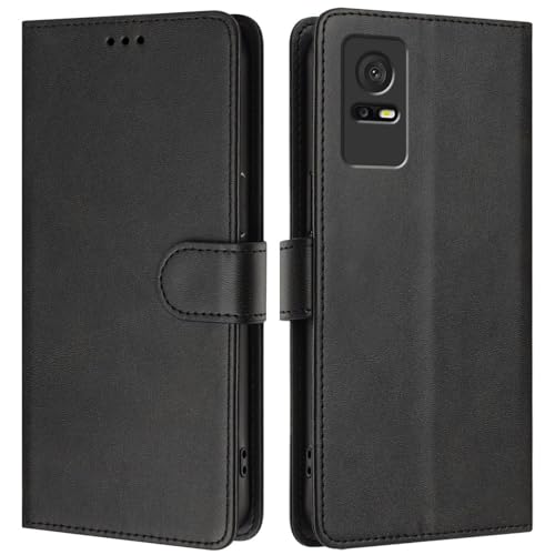 LMFULM® Hülle für TCL 405 T506D (6,6 Zoll) PU Leder Hülle Brieftasche Lederhülle Magnetverschluss Handytasche Stand Ledertasche Flip Cover Holster Schwarz