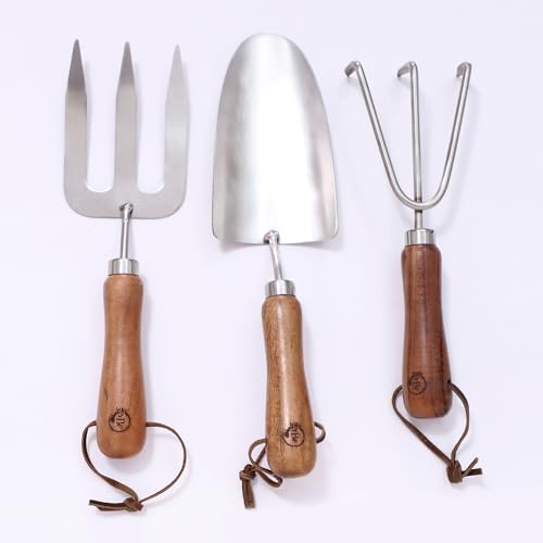 Yellow Brick Farm 3Pcs Gardening Tool Set (Trowel + Fork + Rake) with Wooden Handles and Stainless-Steel Head Yellow Brick Farm 3Pcs Gardening Tool Set (Trowel + Fork + Rake) with Wooden Handles and Stainless-Steel Head