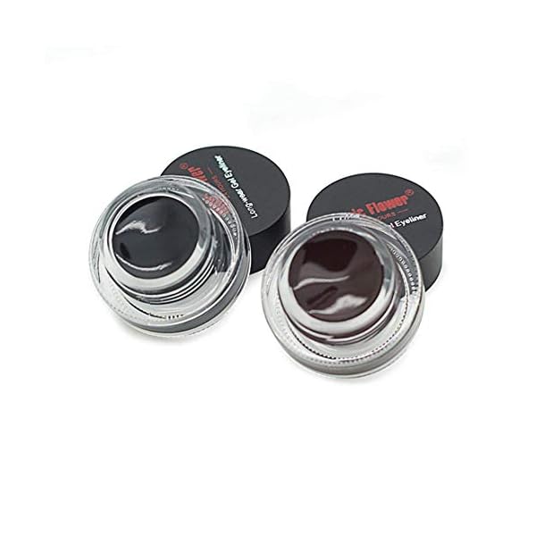 2 in 1 Black and Brown Gel Eyeliner Set Water Proof Smudge Proof, Last for All Day Long, Work Great with Eyebrow, 2 Pieces Eye Makeup Brushes Included