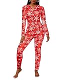 Ekouaer Womens Christmas Oneses Adult Button One Piece Pajama Romper Long Sleeve Jumpsuit Sleepwear for Women Soft Thermal