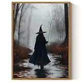 ARPEOTCY Vintage Framed Canvas Wall Art, 12x16 Inch Spooky Witch Halloween Wall Art for Living Room Bedroom Gallery, Dark Academia Bathroom Wall Art Decor Aesthetic