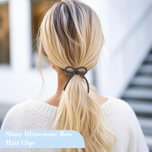 Pinzas para el cabello con moño de pedrería, pack de 4, accesorios negros brillantes para cabello para bodas y eventos miniatura 4
