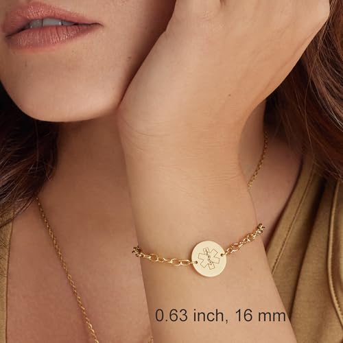 Medical Alert ID Bracelet for Women, Stylish Adjustable Customized Medic Jewelry 18k Gold Rose Silver, Personalized Engraving, Hypoallergenic, Waterproof, Includes Gift Box & Med ID Wallet Card3