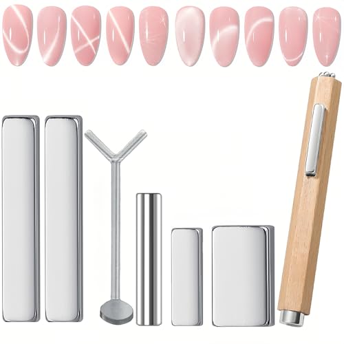 7PCS Cat Eye Magnet, Nail Magnet Set, Strong Nail Art Magnet Tools for Cat Eye Gel Polish, Multi-Shape Magnet Kit for Gradient, Halo, Flower & 3D Effects, Professional & DIY Manicure Accessories