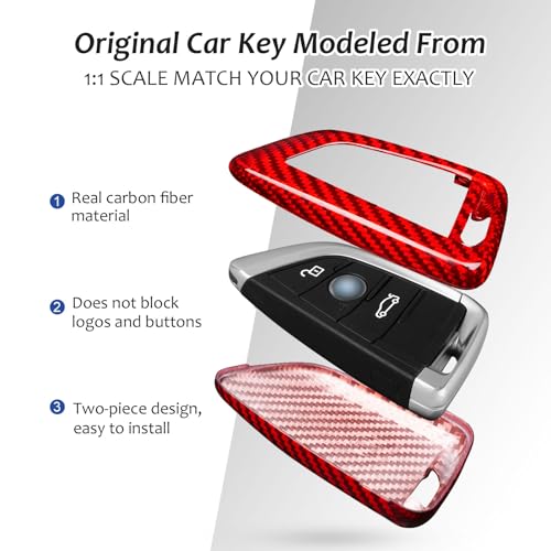 Coque de clé compatible avec BMW rouge T-carbon protection télécommande carbone rigide boîtier - 4