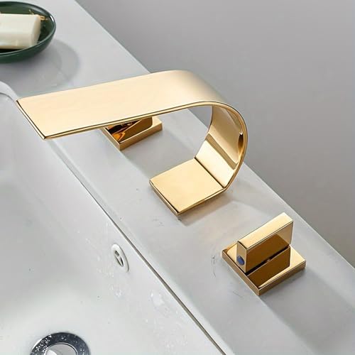 Grifo de cascada de 3 hoyos negro mate para lavabo con 2 asas LWX 3