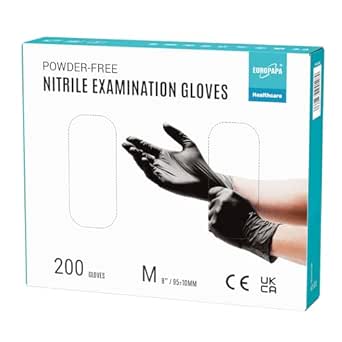 EUROPAPA® 200 Guantes De Nitrilo Desechables Que Cumplen Las Normas EN455 EN374, Sin Polvo Ni LÁTex, Guantes Desechables Disponibles En Las Tallas S, M, L Y XL (M, Negro)