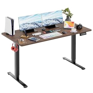 PayLessHere Electric Standing Desk 55×24 Inch Height Adjustable Computer Desk Large Space Office Desk with Headphone Holder 2 Memory Function for Home Office,Brown