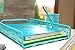 Hudstill Aqua Teal Desk Organizer Set for Women and Girls in Pretty Design with 5 Office Supplies Accessories : File Tray, Mail Sorter, Pen Cup, Holders for Sticky Notes and Business Cards