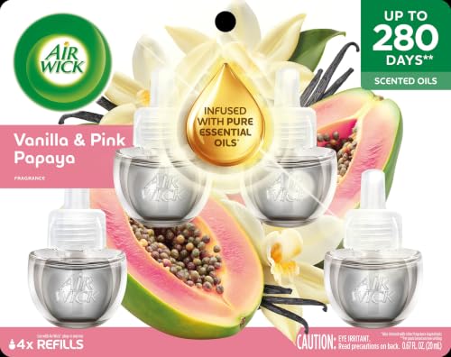 Image of Air Wick Plug-In Scented Oil Refills, Vanilla & Pink Papaya, Air Freshener, Essential Oils, Eco Friendly, 0.67 Fl Oz (Pack of 20)