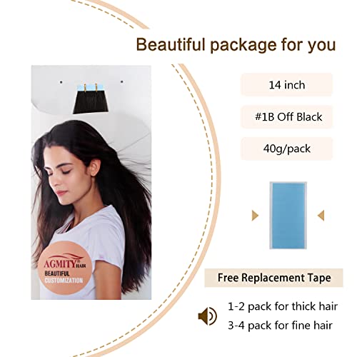 AGMITY Tape in Hair Extensions 100% Remy Human Hair 14 inches Natural Black 20pcs 40g/pack Seamless Skin Weft Straight Hair Extensions Real Human Hair(14 inches #1B Off Black) - Image 4