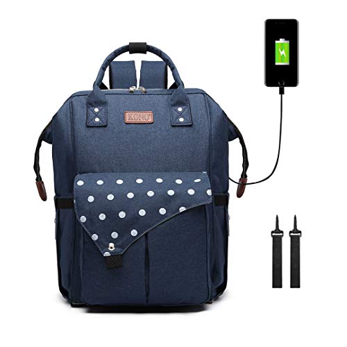 Kono Mochila Pañales Maternal Bolso Carro Bebé Mochila Carrito Bebe Impermeable y Puerto de Carga USB (Azul oscuro)