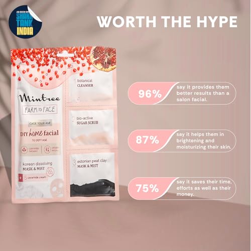 Image of Mintree Organic Pomegranate Brightening at Home Facial Kit for Women with Korean Melting Collagen Film Sheet Mask&Ceramides|DeTan & Anti Aging European Black Mask| Salon Like Glowing Skin-Easy 5 Steps