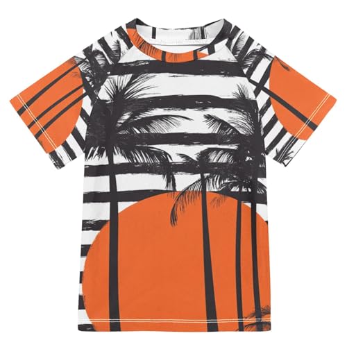 Jucciaco Boys Swing Shirts Sun Stripe Palm Summer Rashguard Short Sleeve Kids T-Shirts Sun UPF 50+