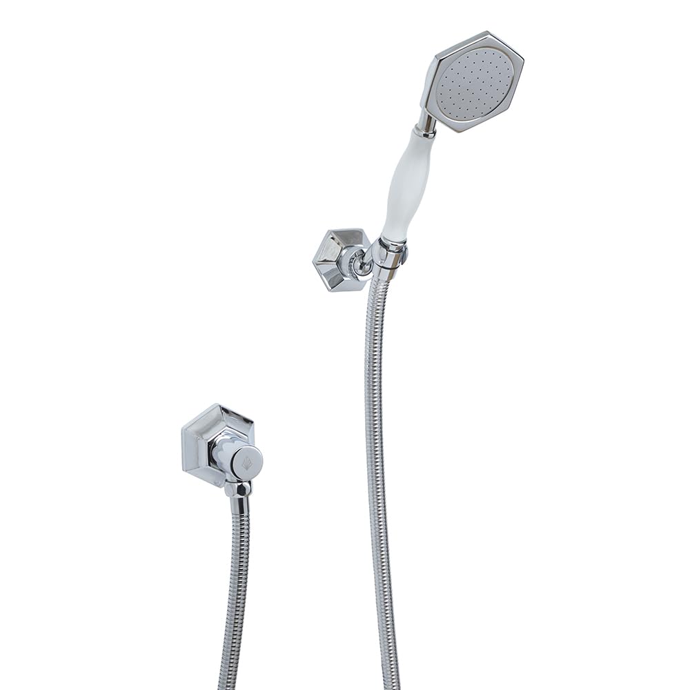 Milano Earlham Chrome Art Deco Telephone Style Hand Shower Handset Outlet Elbow Wall Bracket