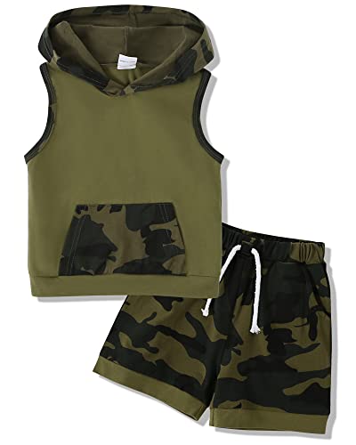 SANMIO Toddler Boy Clothes Summer Outfits Hoodie Sleeveless Tank Tops and Shorts Set with Pockets 2 Piece Clothing Set