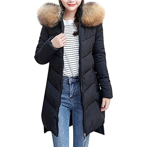 HOMEBABY Ladies Winter Thick Long Cotton-Padded Coats,Women Slim Faux Fur Hooded Parka Quilted Padded Lightweight Jackets Trench Long Sleeve Tops Cardigan Outwear Overcoat Black Cover