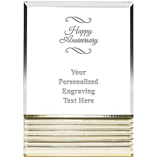 Crown Awards Personalized Happy Anniversary Acrylic Award - 6" Gold Rockwell Custom Trophy Happy Anniversary Custom Award with Gold Accents, Includes Free Customized Laser Engraving Prime