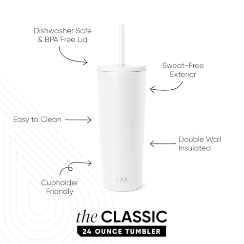 Image of Simple Modern Classic Tumbler with Straw Lid | Insulated Iced Coffee Cup Reusable Stainless Steel Water Bottle Travel Mug | Gifts for Women Men Her Him | 24oz | Winter White