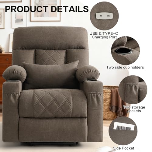 Image of BEDHOURS Tri-Motor Power Lift Recliner Chair for Elderly, Zero Gravity Infinite Position Lay Flat Lift Chair w /Adjustable Headrest & Lumbar, Vibration Massage & Heat, Cup Holders, Brown