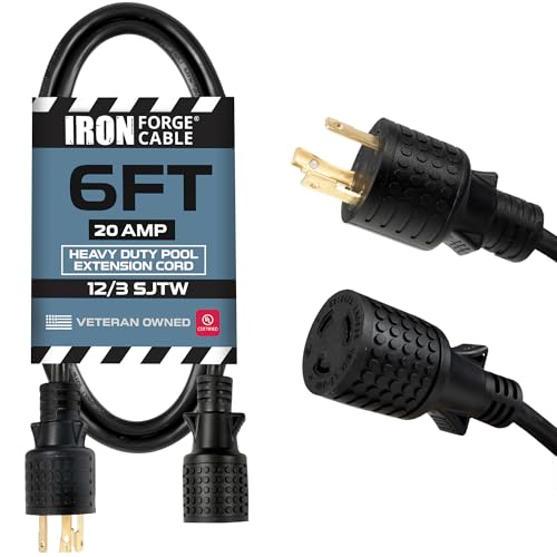 Iron Forge Cable NEMA L5-20P 20 Amp Extension Cord 6 FT - Pool Extension Cord, 20Amp Locking Plug, Outdoor Heavy Duty 12 Gauge SJTW