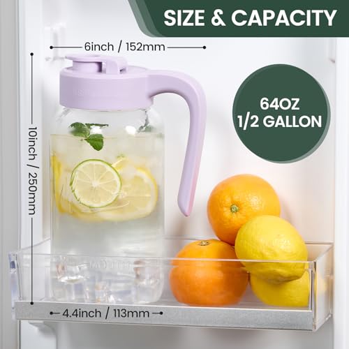 Image of Mason Jar Pitcher - Airtight & Leakproof Glass Pitcher with Lid, Perfect for Breastmilk, Cold Brew, and Sun Tea, 2 Quart (64 oz) Mason Jar with Pour Spout Lid