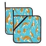 Juego de 2 soportes para ollas con estampado de canguro y zoológico de dibujos animados, resistentes al calor, para cocinar, hornear, decoraciones navideñas