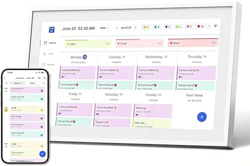 10.1 Inch Digital Calendar & Chore Chart, 32GB Smart Interactive Touchscreen Display, Family Calendar with Smart Sync App, Digital Wall Calendar, Switchable Photo Frame & Meal Planner