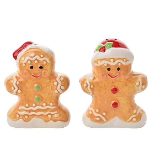 Widdop Gingerbread Christmas Salt and Pepper Shakers – Festive Ceramic Gingerbread Man and Woman Design – Seasonal Tableware and Kitchen Accessory