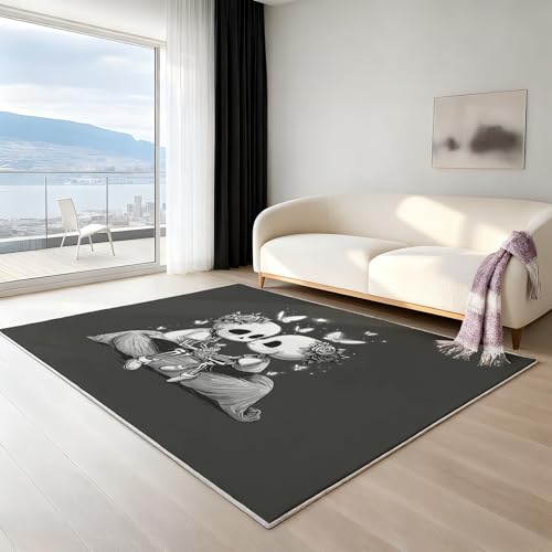 Genérico Alfombra salón Grande Fluffy Lavable – Alfombra Antideslizante súper Suave mullida, Alfombra cómoda esponjosa Moderna, Pintura Calavera Mariposa, 180 X 270 cm, Negro y Blanco