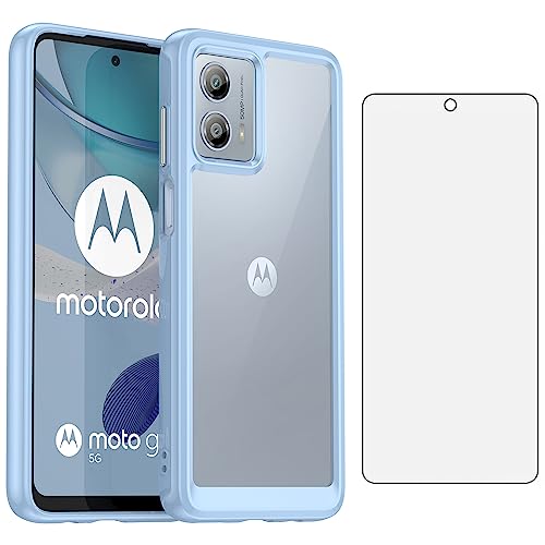 Asuwish Phone Case for Motorola Moto G53 5G with Tempered Glass Screen Protector Cover and Cell Accessories Slim Silicone Rubber Protective Mobile G 53G 53 Women Men Clear Blue