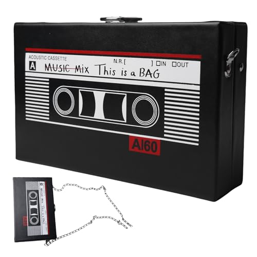 SPORWAY Bolso De Bandolera Retro: Bolso De Mano Cassette Para Mujeres, Look Radio Para Fiestas Disco De Los Años 80 Y 90 (19 x 12 x 5 cm, Negro)