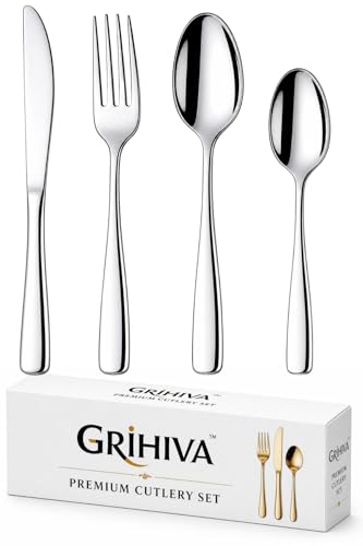Image of 4 Pcs Silver Mirror Polish Stainless Steel Cutlery Set for Dining Table with Spoon and Fork Set & Butterknife - The Perfect Tableware /Flatware