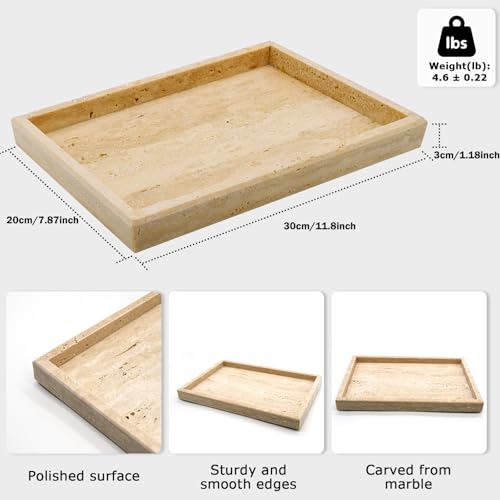 Image of Travertine Tray,Bathroom Vanity Tray Non-Ceramic /Non-Resin,Marble Perfume Decorative Tray 12 x 8 inch (Travertine)