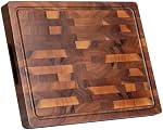 Planches de coupe de bois de noyer pour cuisine, Planche de découpe de grains à double face, plateau épais avec poignée, préparation de repas de bloc de boucherie de charcuterie & Servir avec une boîte cadeau, 17"×13"×1"