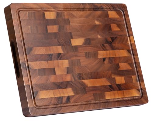 FYCTIO Walnut Wood Cutting Boards for Kitchen, Large End Grain Cutting Board Double Sided, Thick Chopping Board with Handle, Charcuterie Butcher Block Meal Prep & Serving with Gift Box, 17"×13"×1"