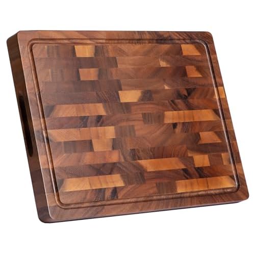 Walnut Cutting Boards for Kitchen, End Grain Wooden Cutting Board Double Sided, Thick Chopping Board with Handle, Large Charcuterie Butcher Block Meal Prep & Serving with Gift Box, 17"×13"×1