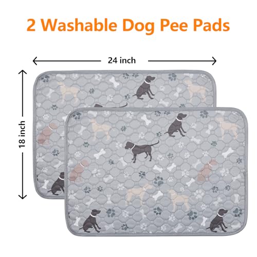 Image of Mozin Washable Pee Pads for Dogs, 2 Pack Super Absorbent Dog Training Pads Leakproof Non-Slip Reusable Puppy Pads, Waterproof whelping Pad for Housebreak, Playpen, Crate,Potty Training, Couch- 18 inchx24 inch