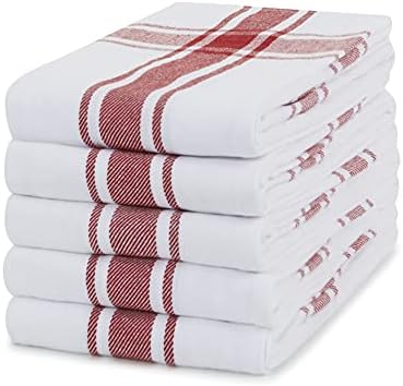 Amazon Brand  Eono 100% Cotton Drill Weave Tea Towels - Absorbent Restaurant Bar Glass Kitchen Cloths - 45 x 67 cm - Pack of 12 - Teal White
