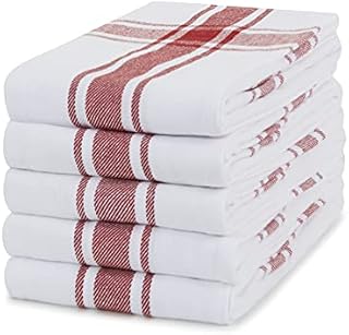 Amazon Brand  Eono 100% Cotton Drill Weave Tea Towels - Absorbent Restaurant Bar Glass Kitchen Cloths - 45 x 67 cm - Pack of 12 - Teal White
