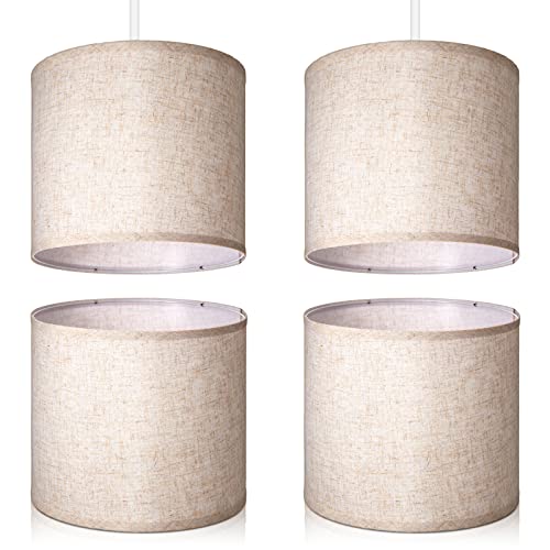 Weewooday 4 Pack Linen Lampshade 10 Inch, Easy Assembly Drum Lamp Shade with E27 & E14 Adapter Ring