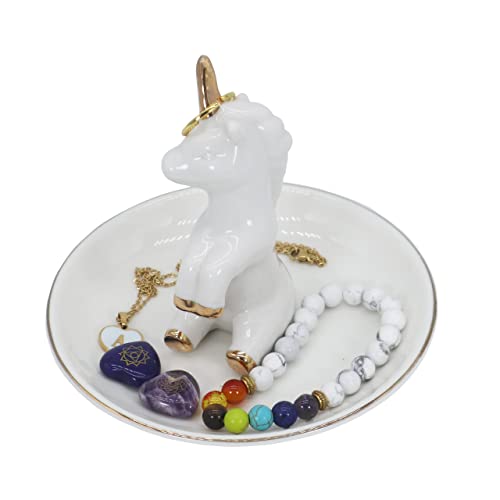 Gemseek White Ceramic Jewelry Dish Ring Bowl, Cute Unicorn Trinket Tray Holder For Women Girls Bracelets Necklace Earrings Organizer #TOP1