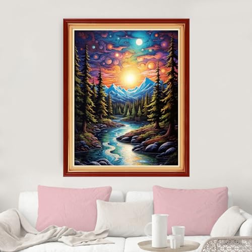 Image of Dimxvean Stamped Cross Stitch Kits,Cross Stitch Kits for Adults Beginners,Embroidery Kits Full Range of Cross Stitch Stamped Kits Needlepoint Kits Cross Stitch Patterns-Night View 16x20 inch